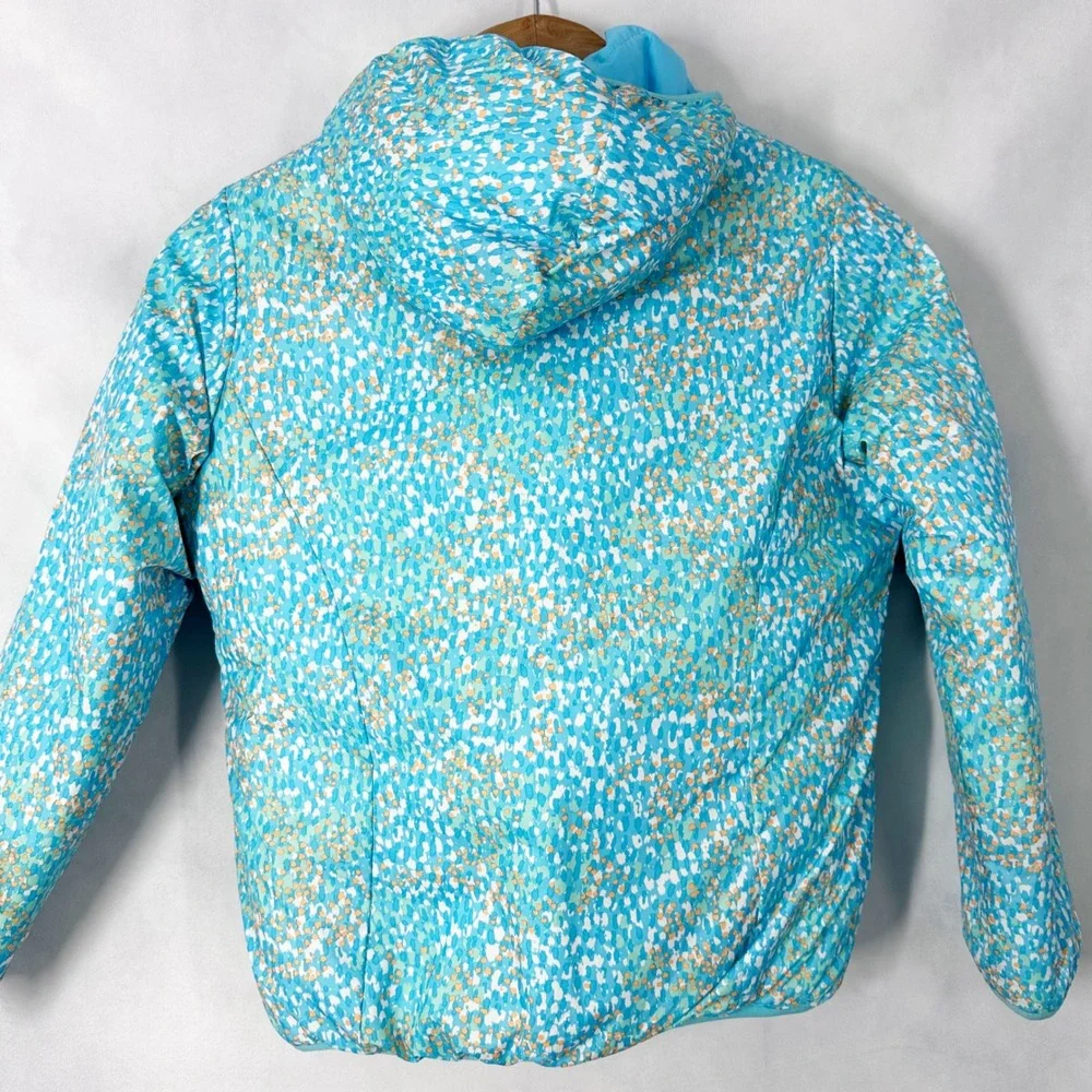 The North Face REVERSIBLE Puffer Jacket Girls Size Medium Blue Turquoise Orange